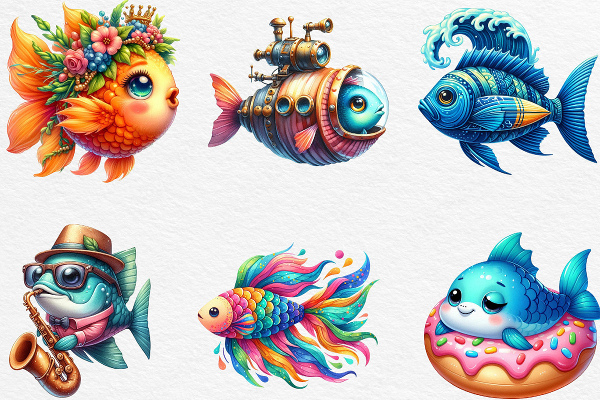 Quirky Whimsical Summer Fishes Clipa, an Illustration by Black Bird Studio (Photo 4 of 6)