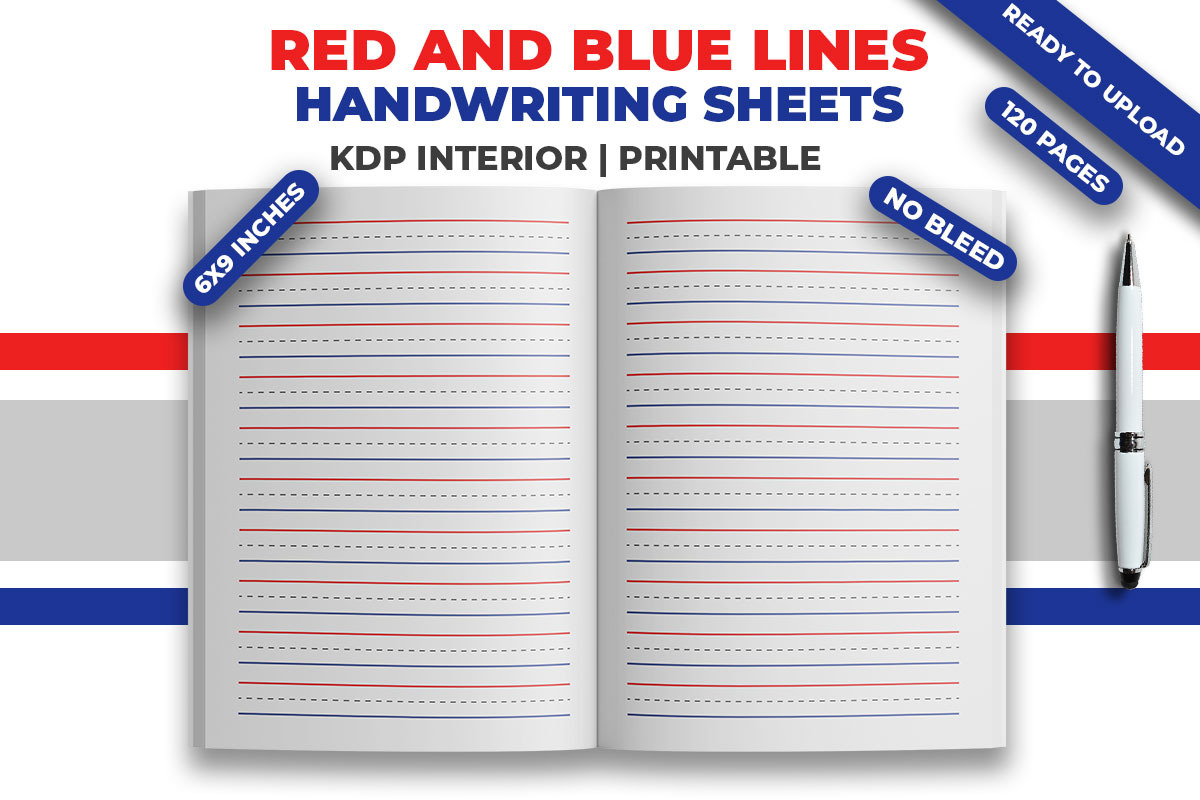Red And Blue Lines Handwriting Sheet, a Print Template by M9 Design (Photo 2 of 3)