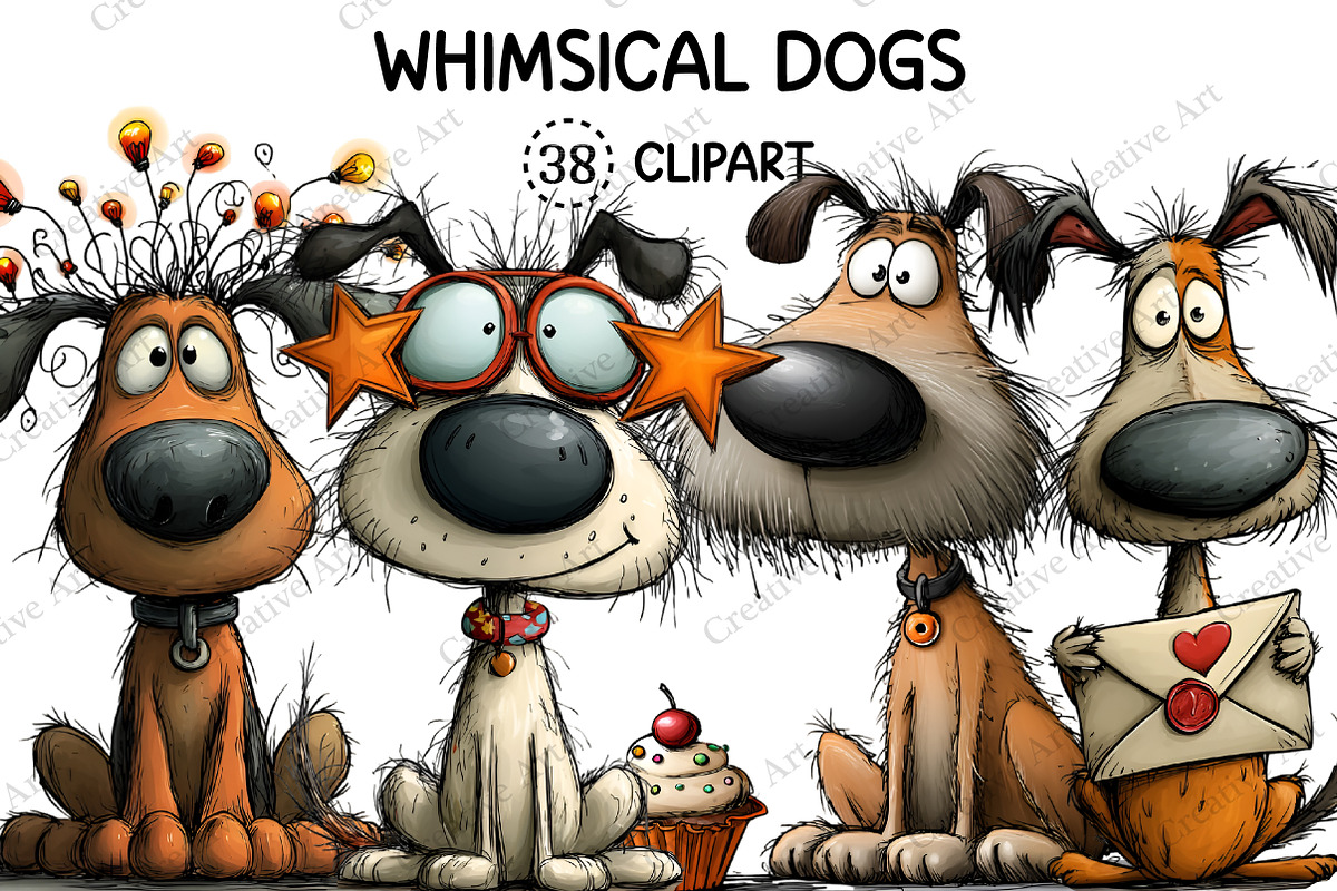 Whimsical Dogs Clipart Bundle, an Illustration by Creative Art (Photo 1 of 10)