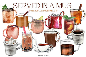 Hot Drinks in Mugs Clipart Set