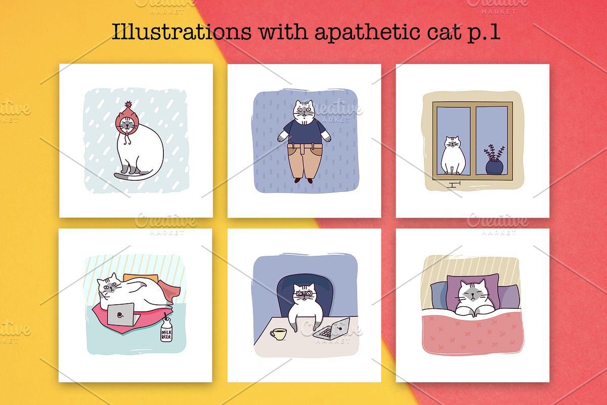 Illustrations with apathetic cat p.1, an Animal Illustration by Lyolya Profitrolya (Photo 1 of 4)