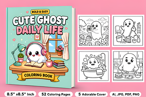 Easy Cute Ghost Daily Life Coloring, a Seasonal Illustration by Coco Bloom