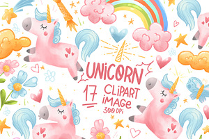 Watercolor Unicorns Clipart