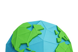 Polygonal globe featuring continents, an Illustration by Dvoevnore photos