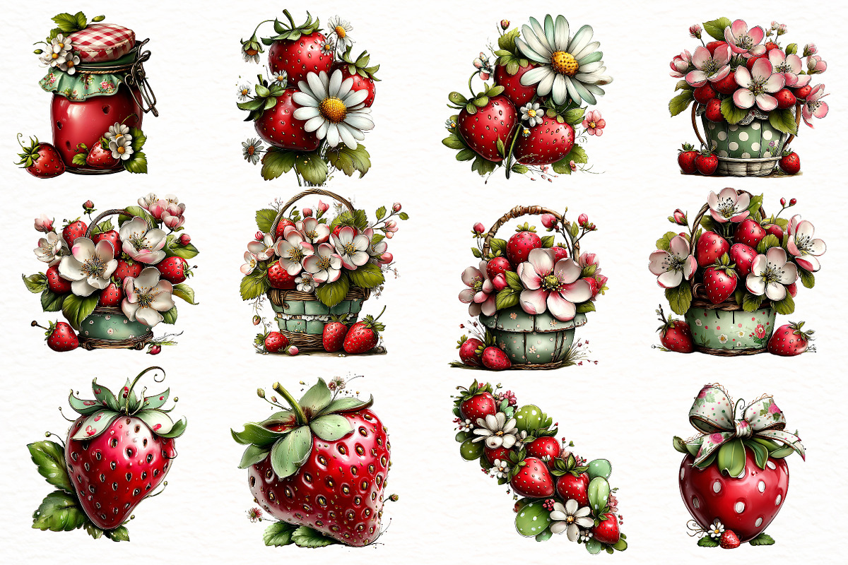 Whimsical Summer strawberry clipart, an Illustration by Designworld (Photo 3 of 7)