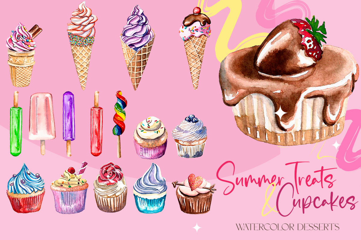 Dessert bundle watercolor clipart, a Food Illustration by CpandoShop (Photo 3 of 6)