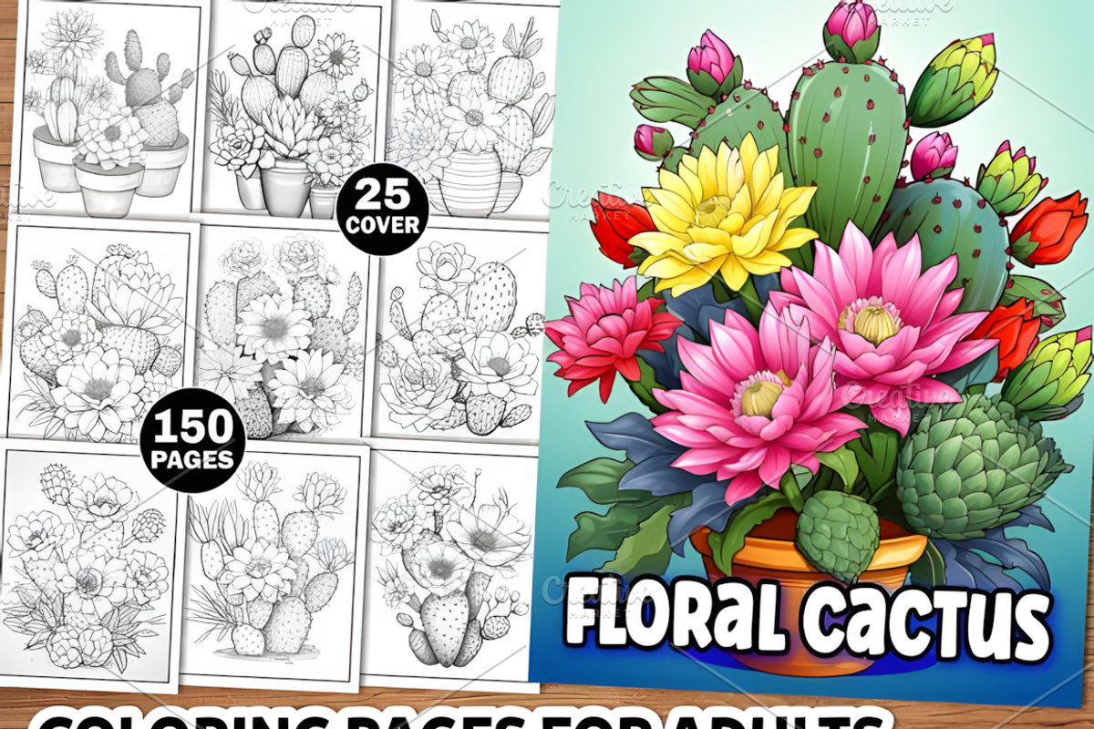 Floral Cactus Coloring Pages, an Illustration by Ink Gallery (Photo 1 of 4)