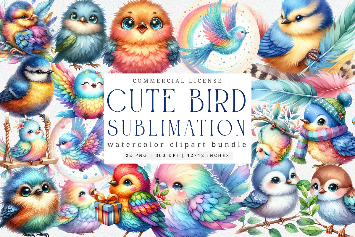 Watercolor Cute Bird Sublimation PNG, an Illustration by SinaCreation (Photo 1 of 7)