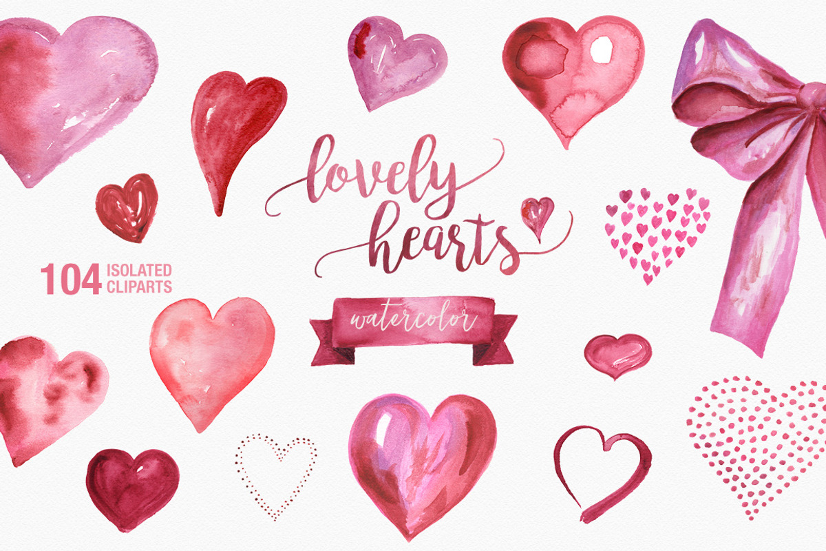 Lovely Hearts Watercolor Clipart, an Illustration by Rad Fonts (Photo 1 of 6)