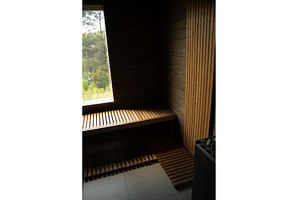 Wooden sauna bench with vertical, an Architecture Photo by volodymyrshtun13795