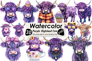 Purple Highland Cow Clipart, an Illustration by Black Bird Studio (Thumbnail 1 of 6)
