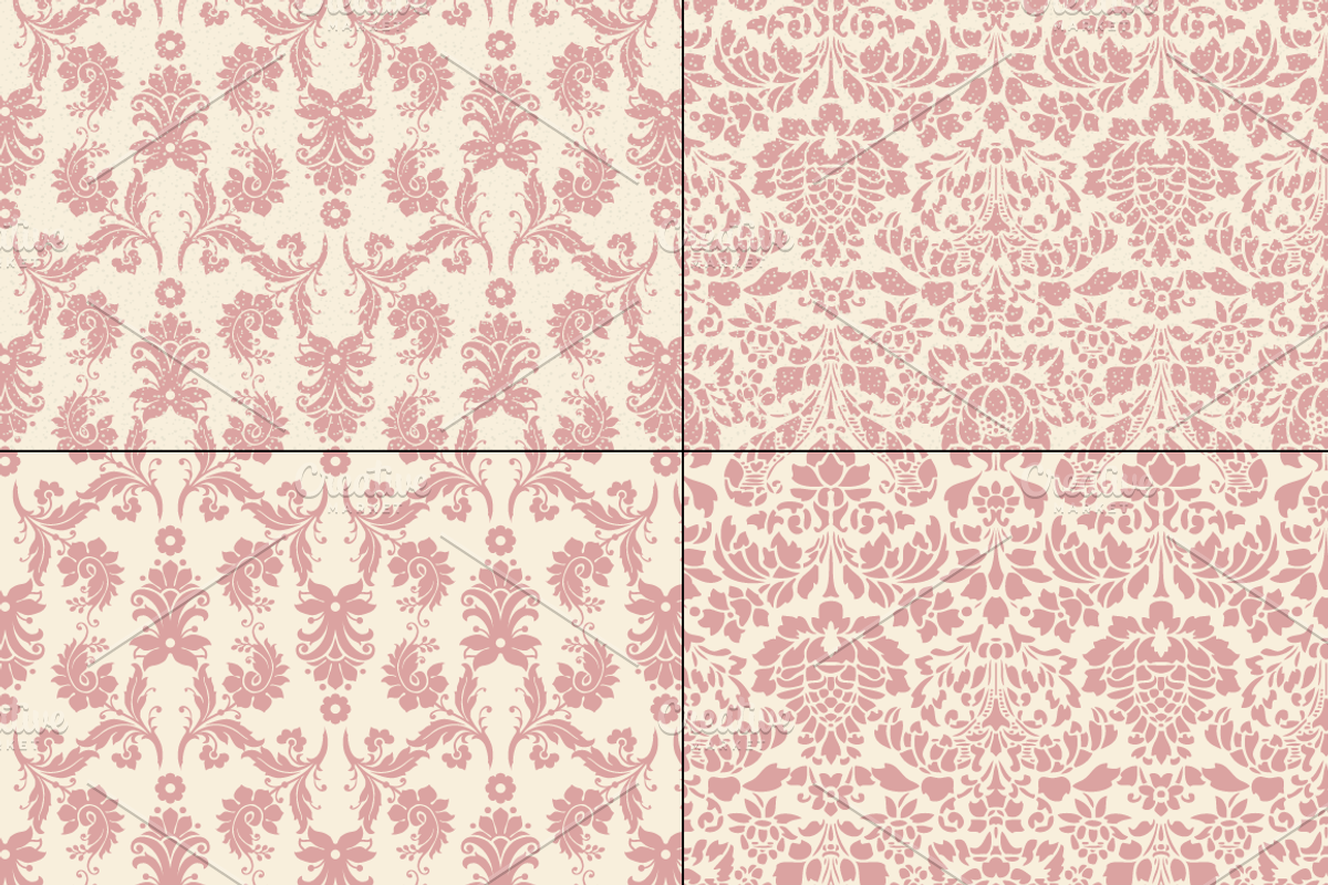Seamless Pink Damask Patterns preview 5