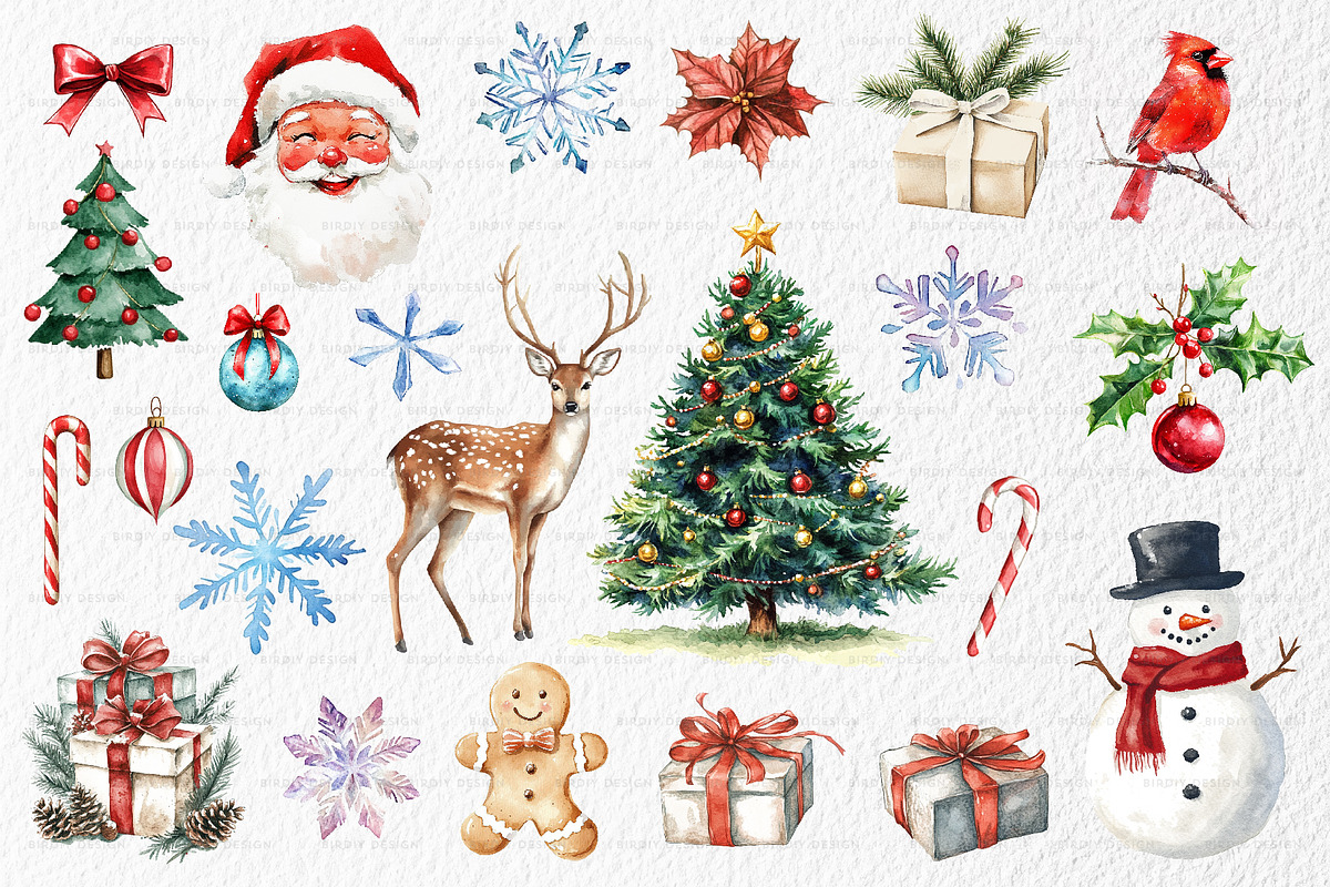 Watercolor Christmas Illustrations, a Seasonal Illustration by BirDIY Design (Photo 2 of 8)