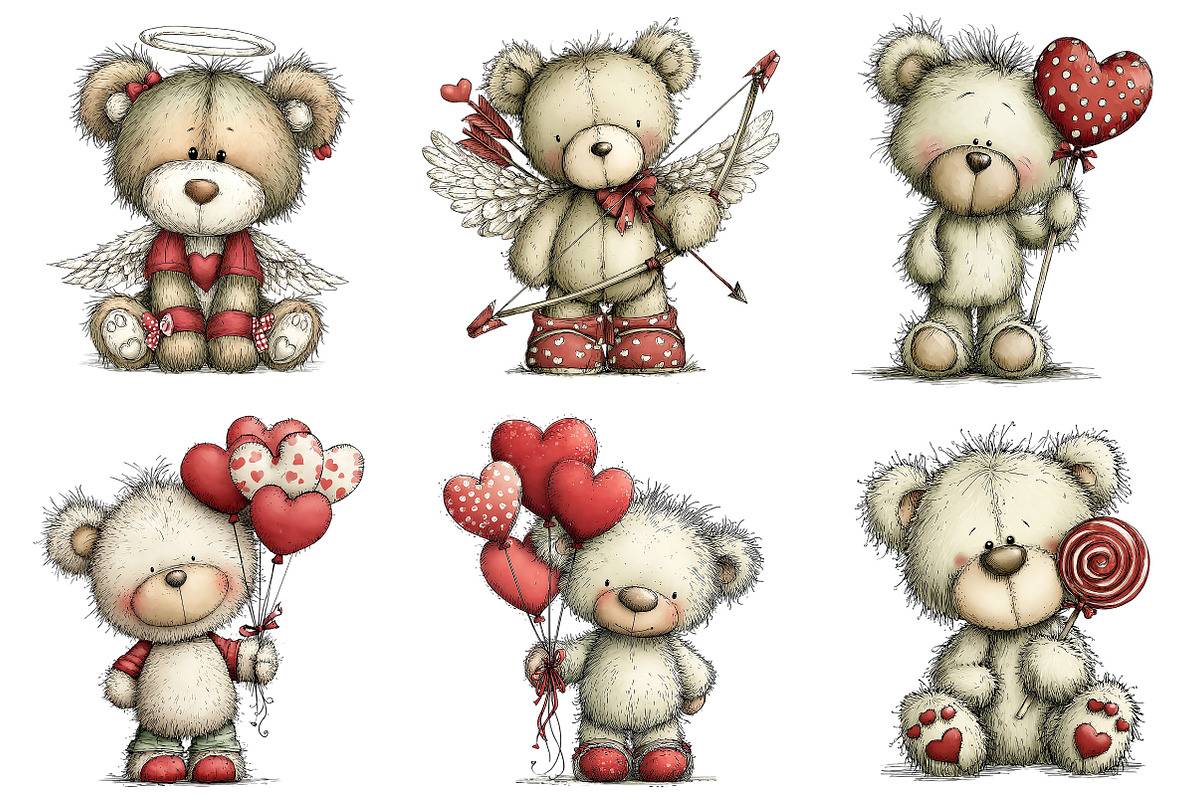 Whimsical Valentine Teddy Bear PNG, an Illustration by Craft Nest (Photo 3 of 11)