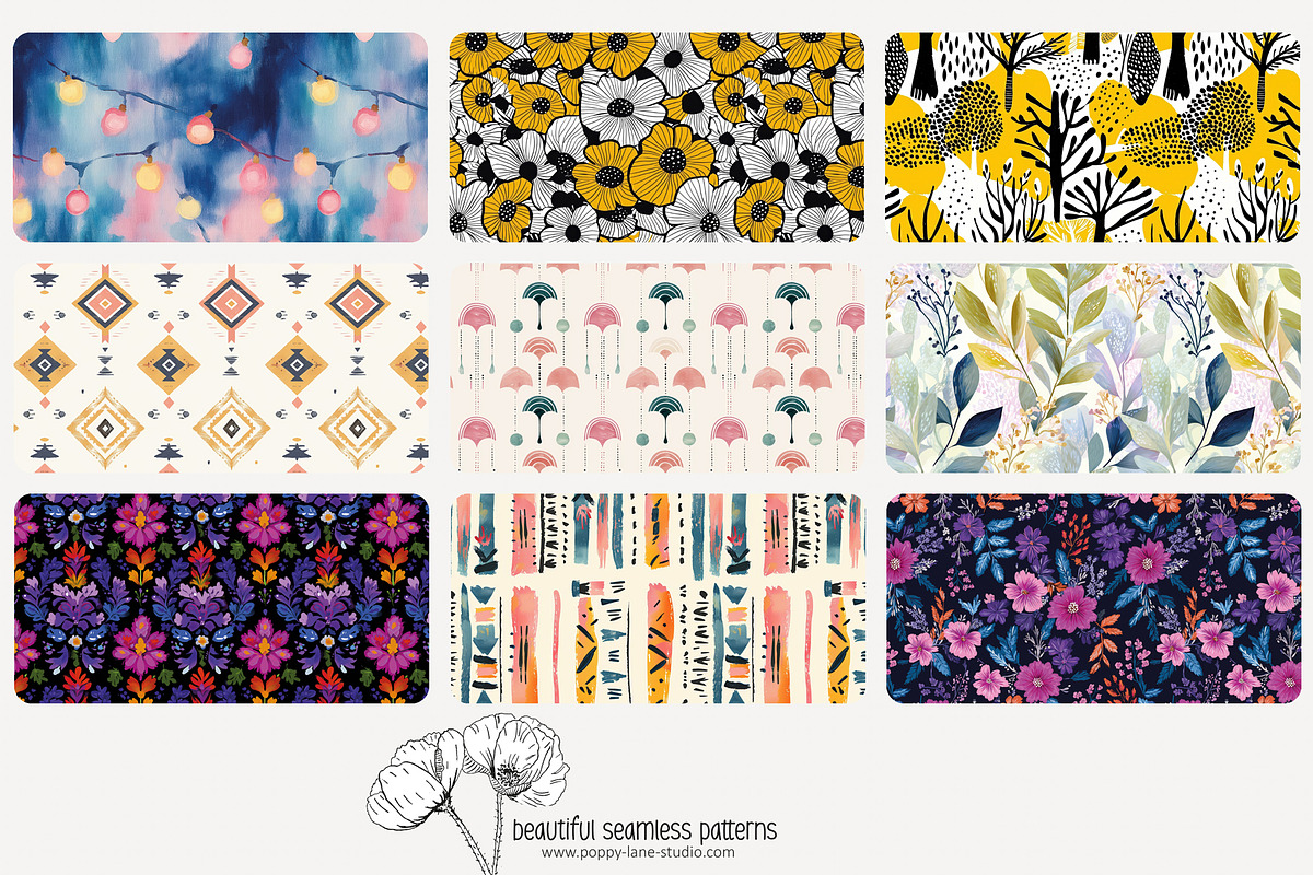 100 assorted boho seamless pattern, a Pattern Graphic by Poppy Lane Studio