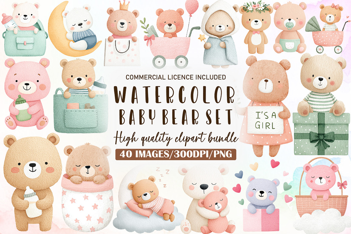 Baby Bear, Baby Shower Clipart, an Animal Illustration by Sublimation Artist (Photo 1 of 6)