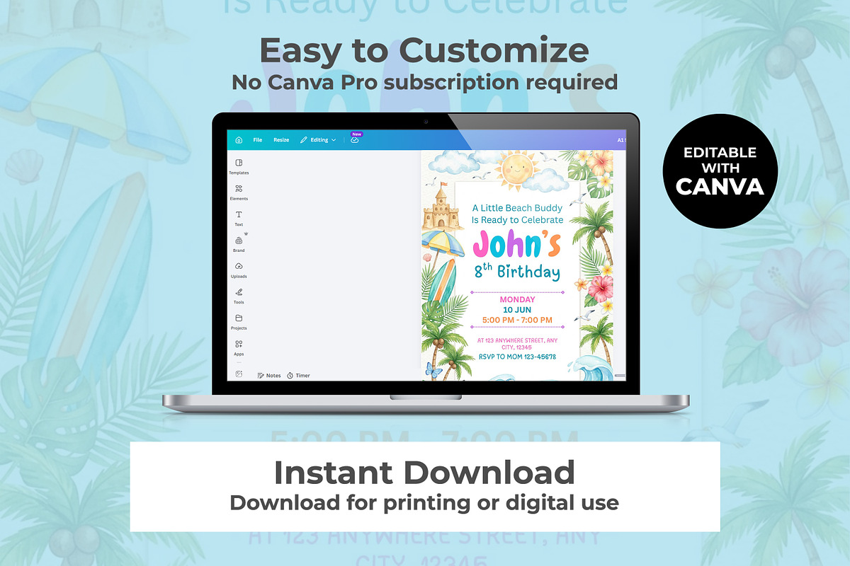 Beach Birthday Invitation, an Invitation Template by M9 Design (Photo 3 of 4)