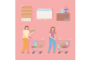 people with shopping cart, a Food Illustration by studiogstock