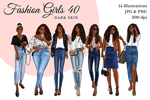 Fashion Girls 40 - Dark Skin Clipart