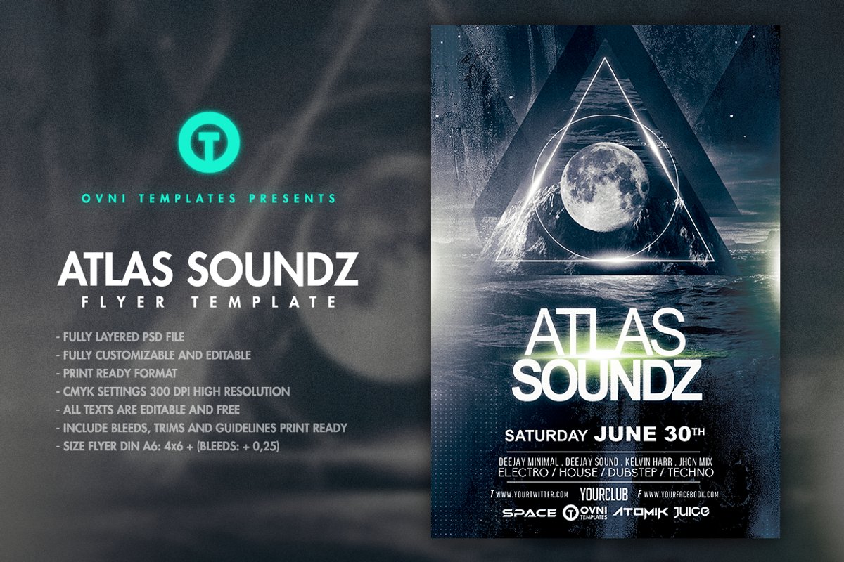 ATLAS SOUNDZ Flyer Template, a Flyer Template by OVNI-TEMPLATES (Photo 1 of 3)