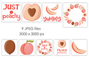 Peach set vector flat style, a Food Illustration by Whimsy Brush Studio (Thumbnail 7 of 9)