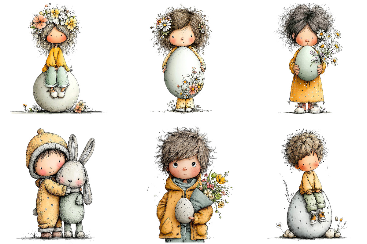 Watercolor Whimsical Easter Kids Cli, an Illustration by Sublimation Artist (Photo 6 of 7)