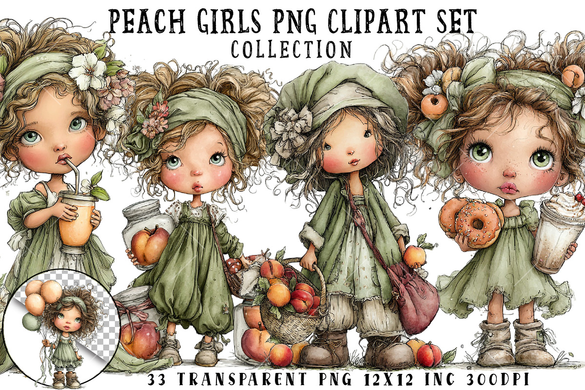 Peach Girls PNG Clipart Set, a Seasonal Illustration by OK Design (Photo 1 of 6)