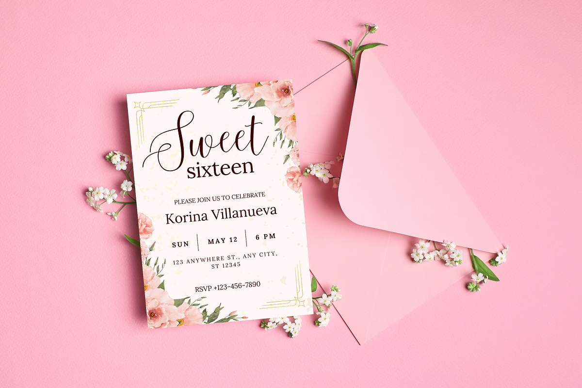 5 Sweet Sixteen Invitations Floral, a Templates & Theme by TemplateCastleStore (Photo 5 of 9)