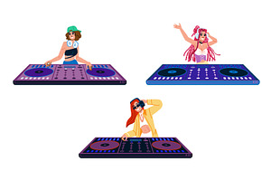 vinyl dj woman character turntable, a Person Illustration by pikepicture