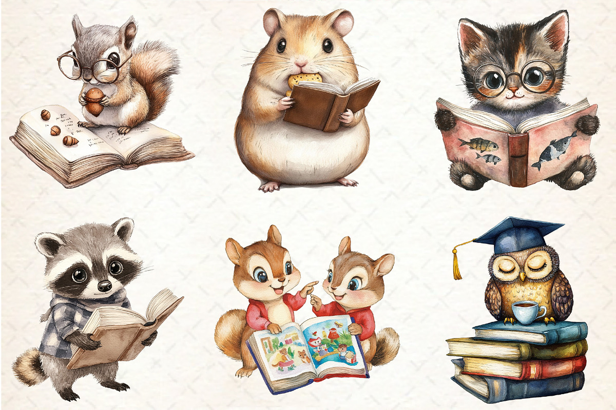 Cute Animals Reading Book Clipart, a Seasonal Illustration by Rose Art (Photo 4 of 4)