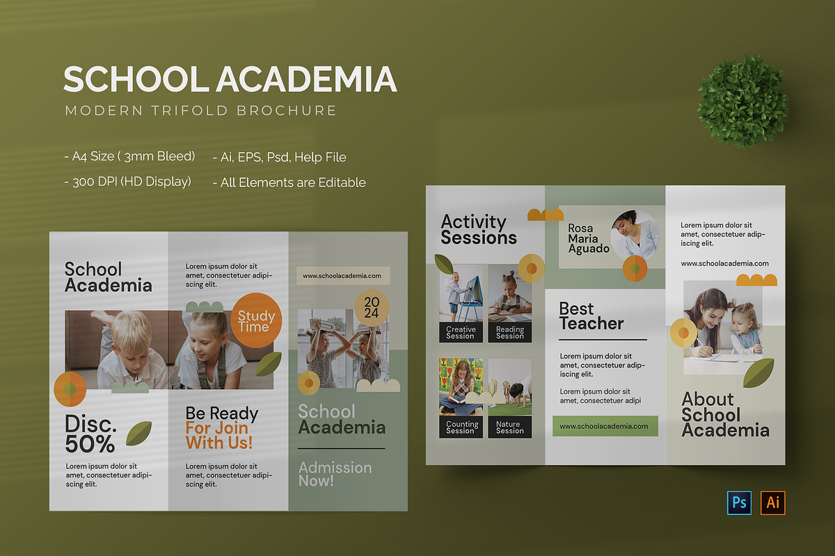 School Academia - Trifold Brochure, a Brochure Template by StreaksideStd