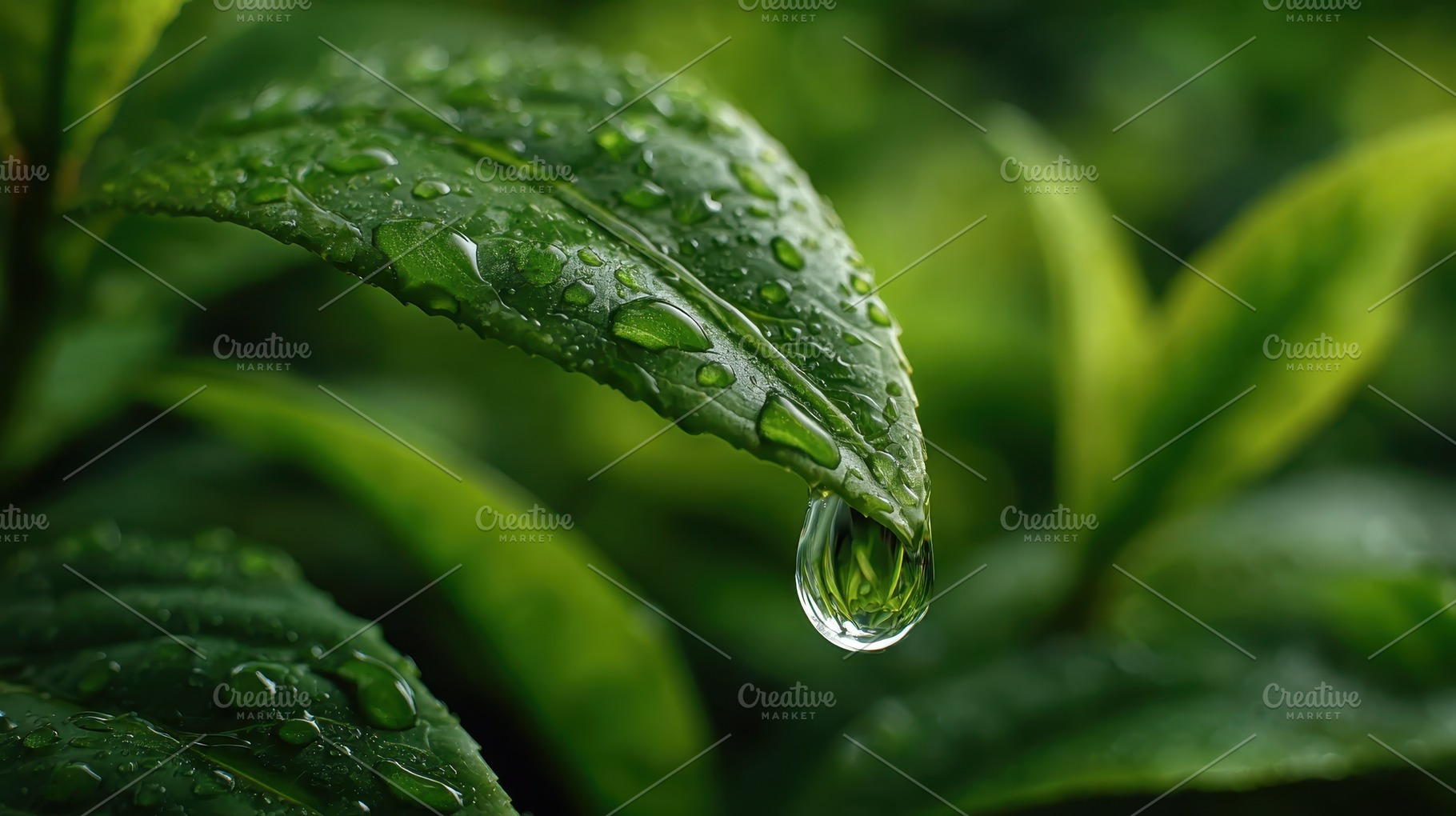 Dewdrop clinging to a green leaf ref, a Photo by Pixeness Studio