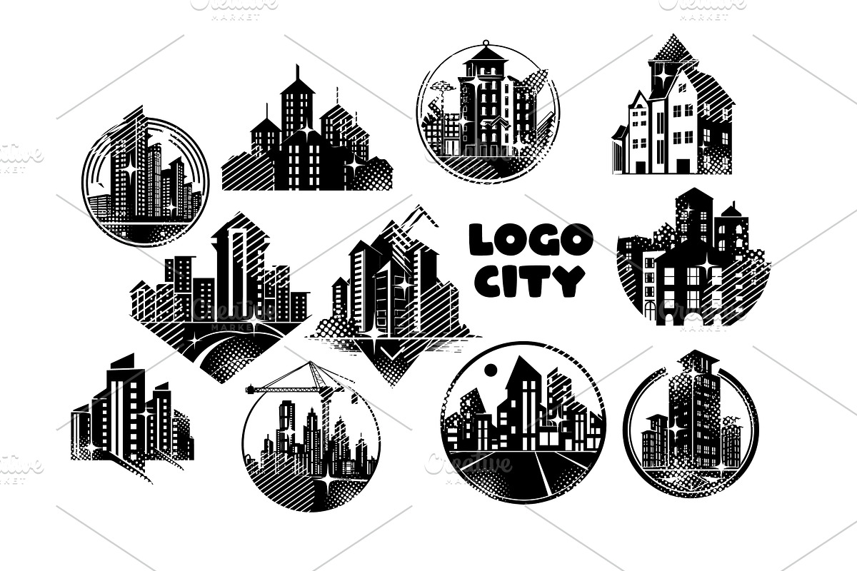 Set of city logos. Hand drawn Not AI, an Object Illustration by Nenahliadava Design