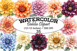 Watercolor Dahlia Clipart, a Seasonal Illustration by Design Market