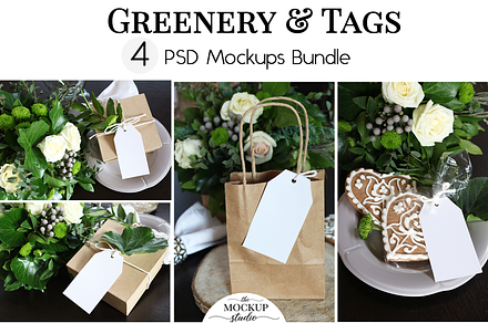 Tag Mockup Bundle - Greenery Theme