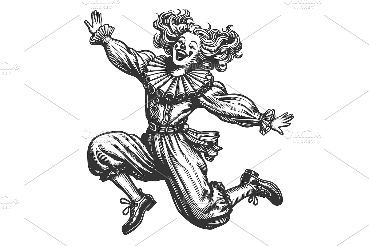 Energetic Jumping Clown in Vintage, a Person Illustration by AlexArt