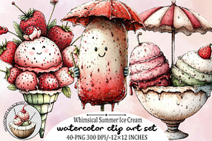 Whimsical Summer Ice Cream Clipart B, an Illustration by SVGArt