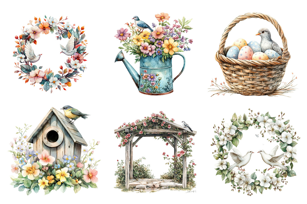 Spring Doves Garden Clipart, an Illustration by CreationArt (Photo 4 of 5)