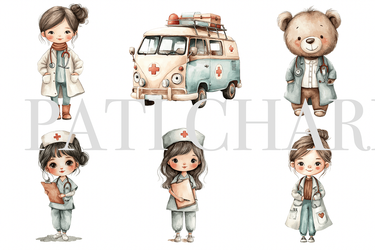 Hospital Clipart Set, a Decorative Illustration by Pati Charm Studio (Photo 1 of 8)