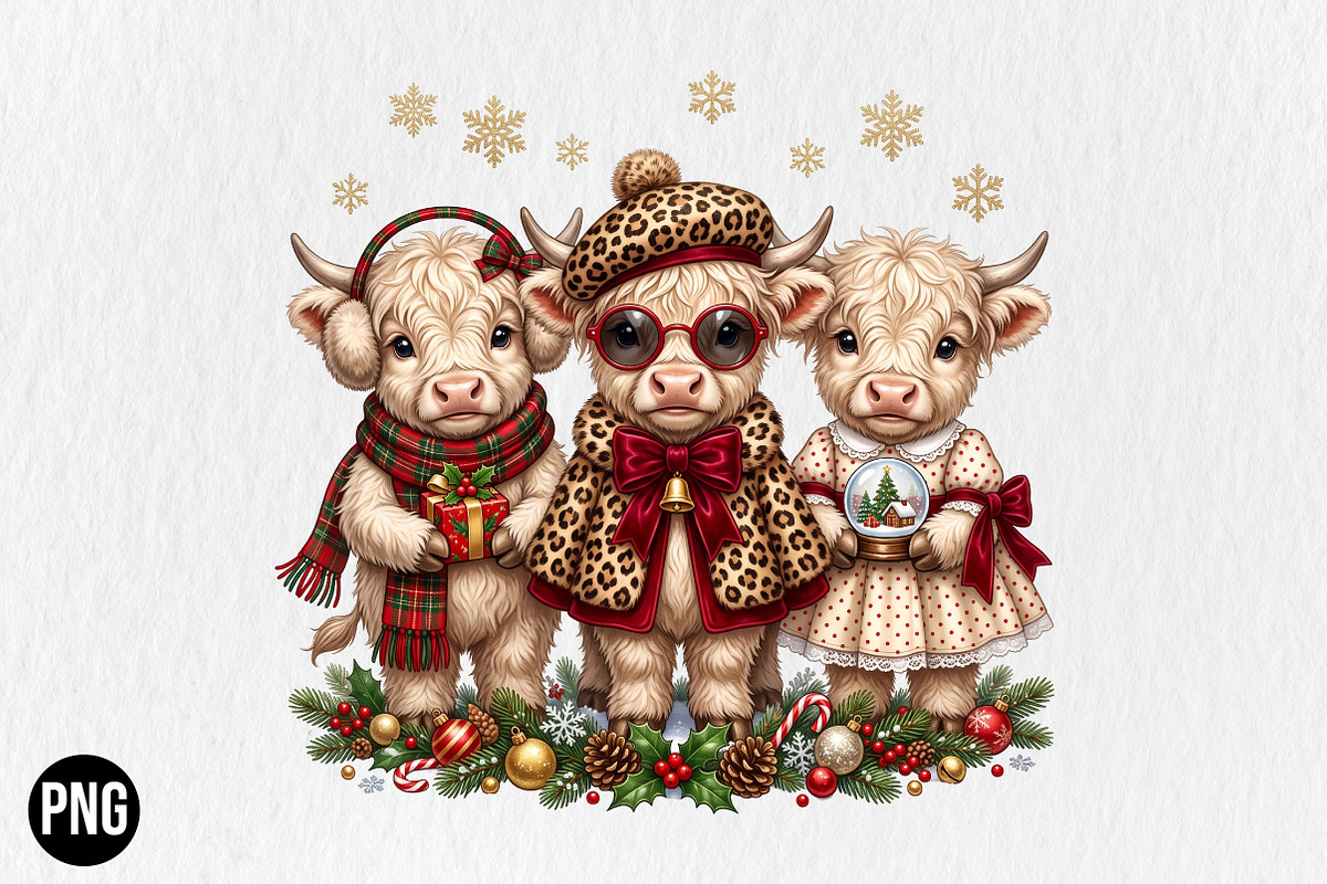 Leopard Christmas Highland Cow PNG, a Seasonal Illustration by CraftArtStudio (Photo 1 of 4)