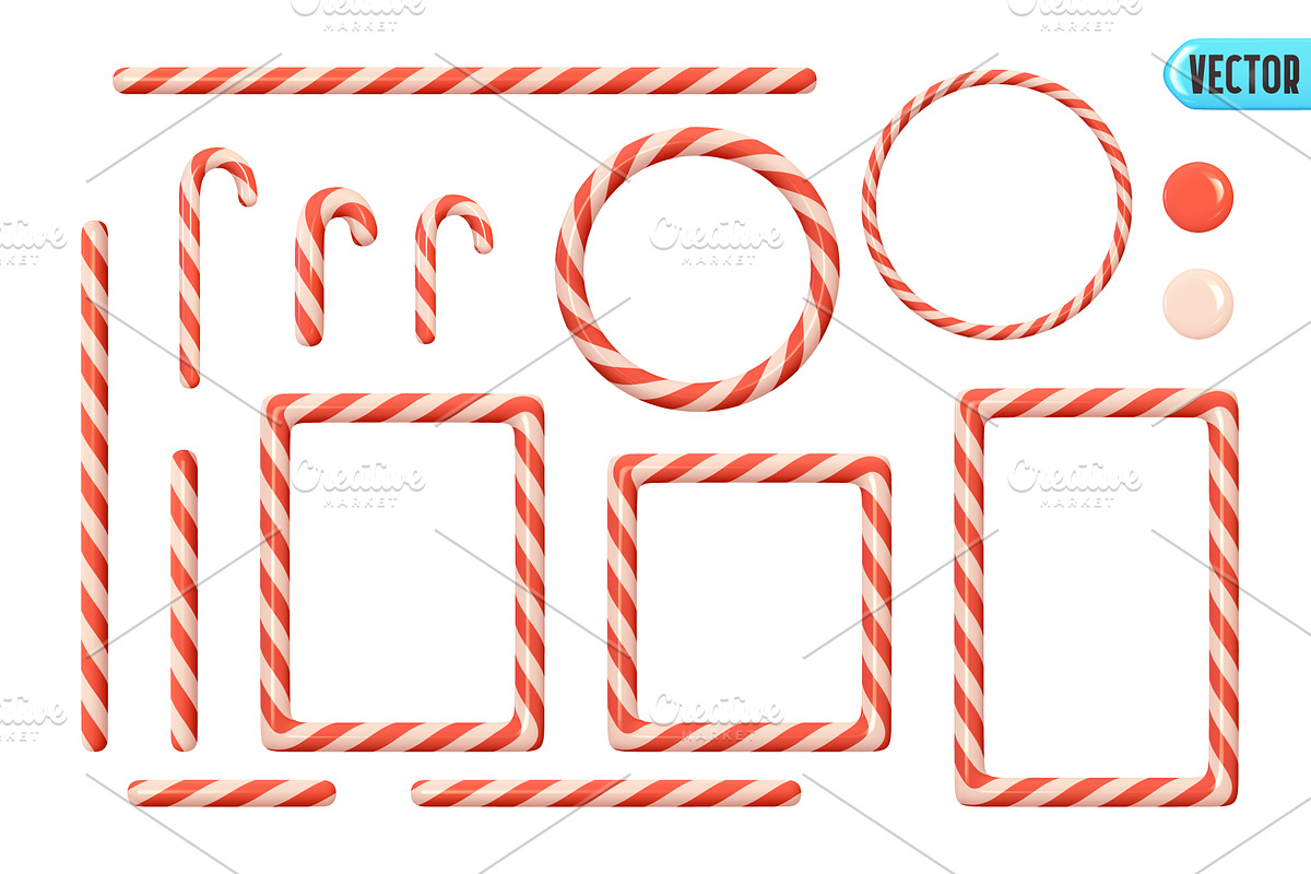 Candy cane Christmas set decorations, an Illustration by Modern vector