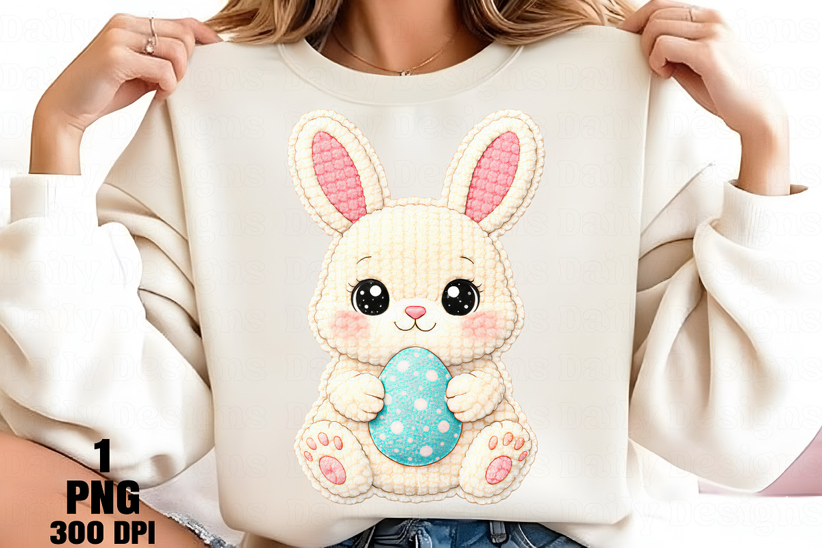 Cute Easter Bunny Holding Egg PNG, an Illustration by Daily.Designs (Photo 2 of 5)