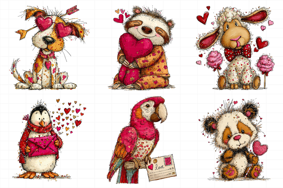 Valentine's Whimsical Animals Clipar, an Illustration by Daily.Designs (Photo 3 of 5)