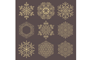 Set of Round Snowflakes With Winter, a Decorative Illustration by FineArtStudio