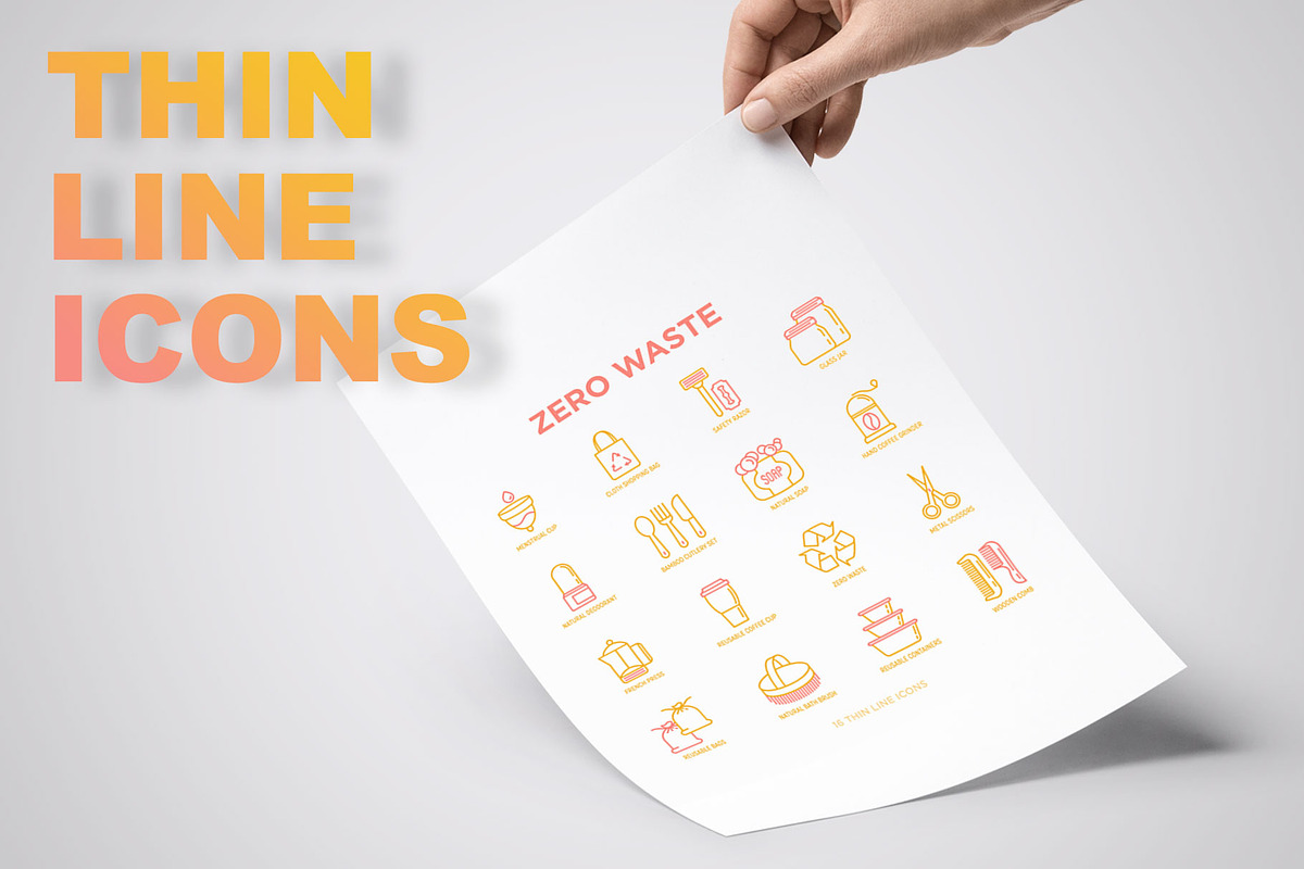 Zero Waste | 16 Thin Line Icons Set, an Outline Icon by Alex Blogoodf (Photo 3 of 9)