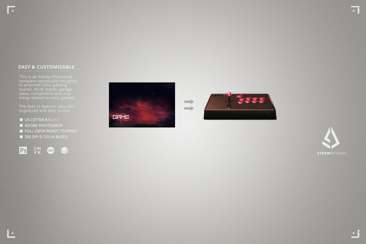 Retro Gaming Flyer Arcade Stick VHS, a Flyer Template by Storm Pixels (Photo 3 of 5)