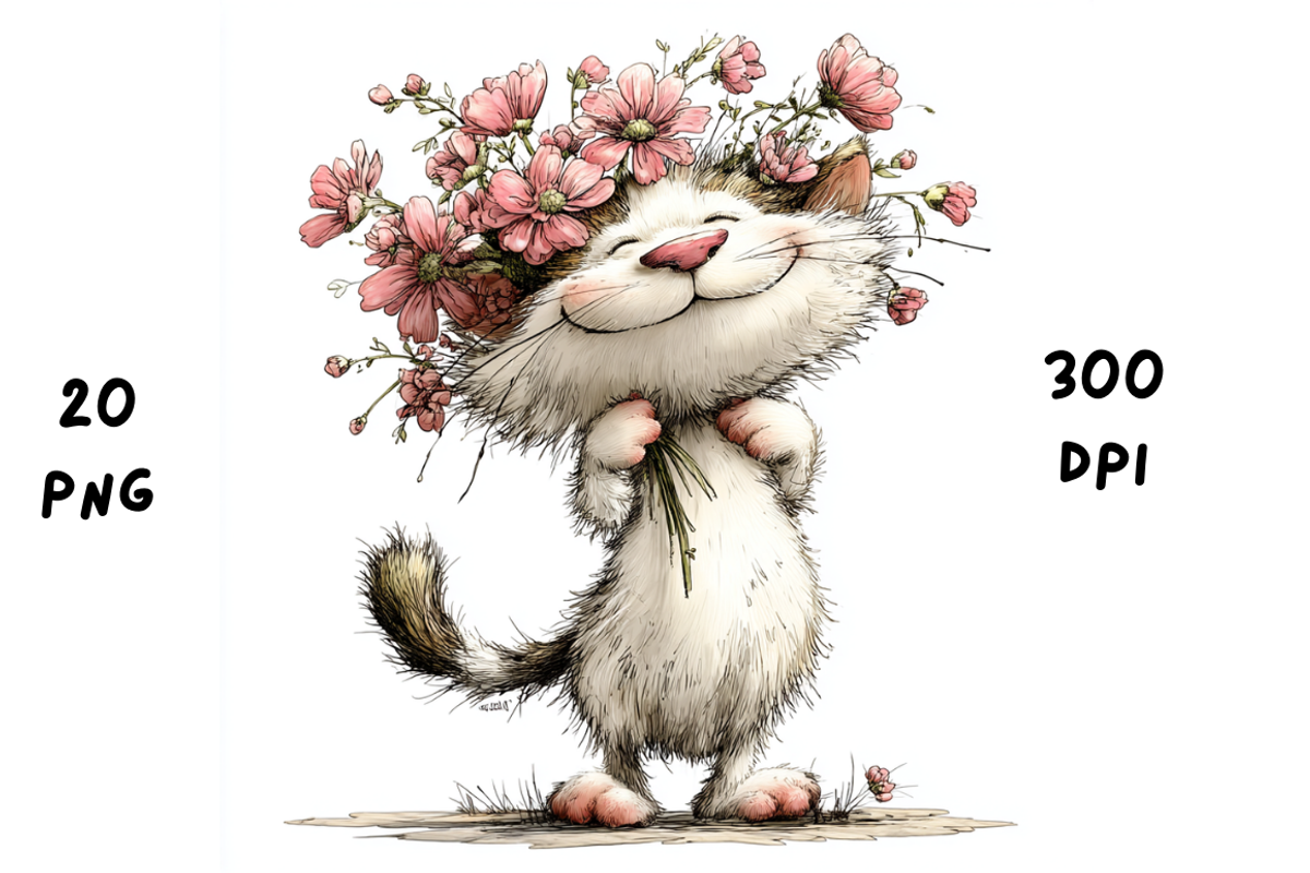 Whimsical Floral Cat Clipart, an Animal Illustration by GiraffeCreative (Photo 11 of 20)