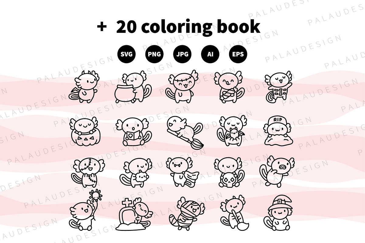 Axolotl Halloween Clipart Set, a Seasonal Illustration by Palau (Photo 11 of 12)