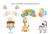 Baby Birthday watercolor clipart, a Seasonal Illustration by Eves_Aquadreams (Thumbnail 6 of 13)