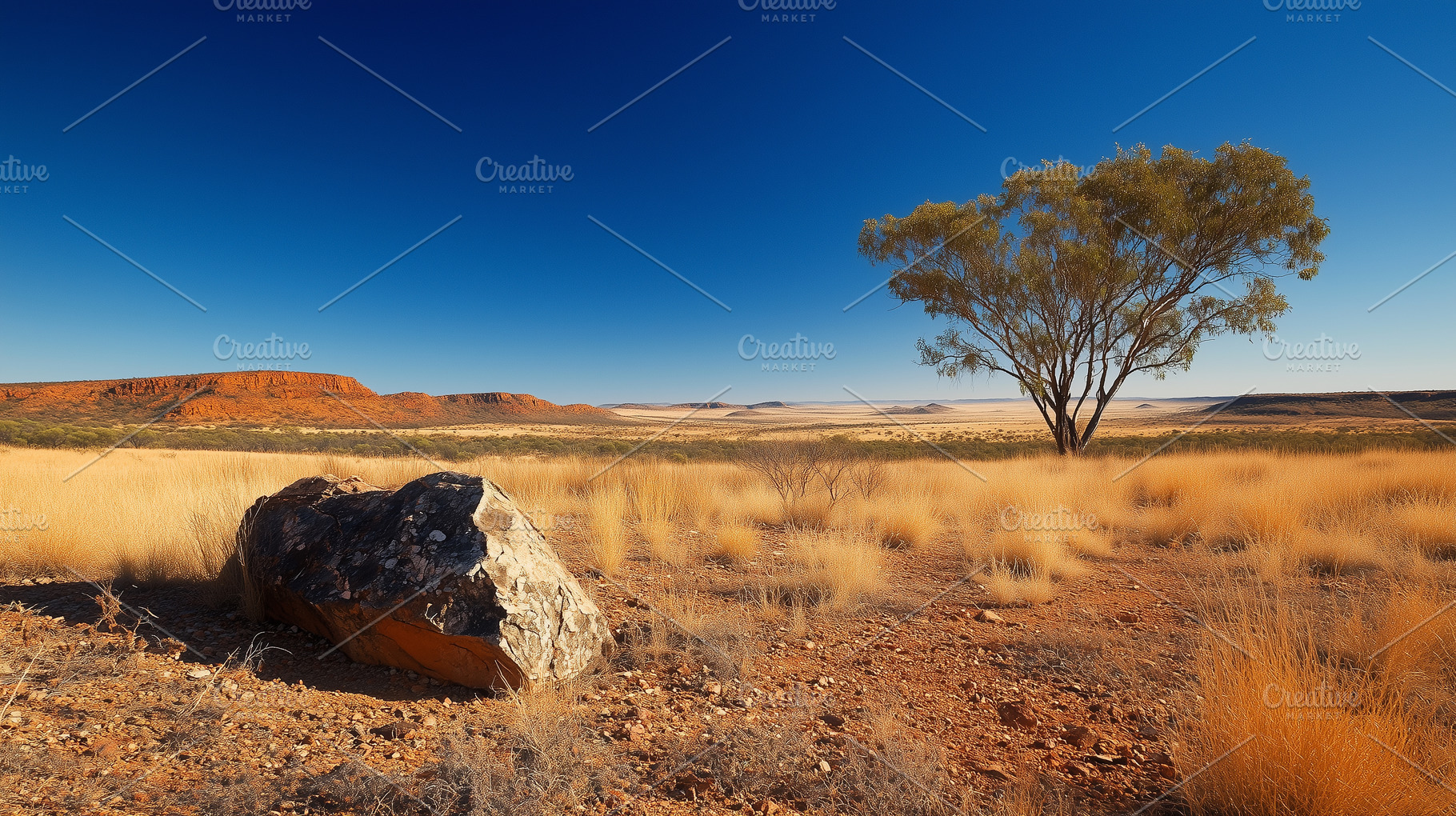 Desert landscape with alone rock and, a Nature Photo by MistyDay